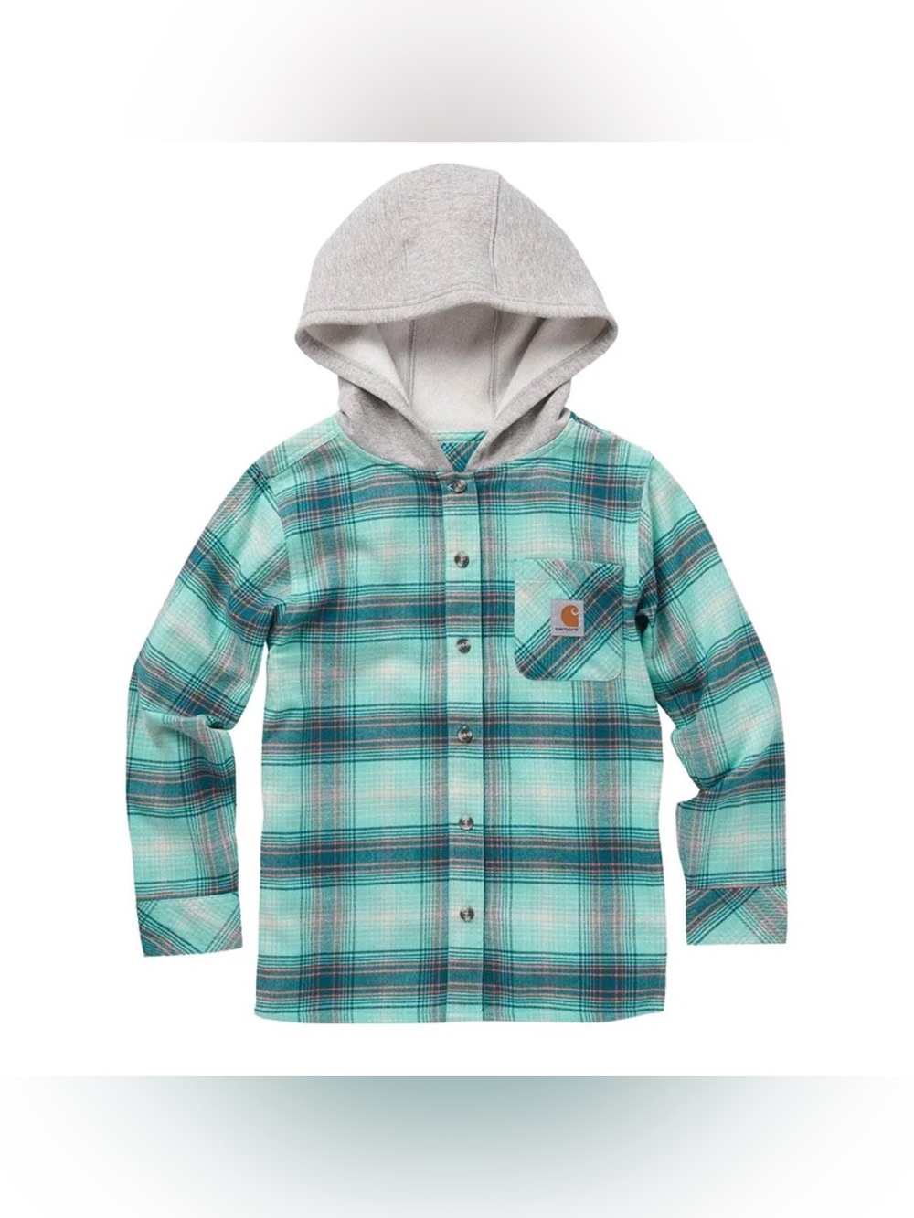 Carhartt Youth L (12) Hooded Flannel Shirt Plaid Button-Up Girls Long Sleeve